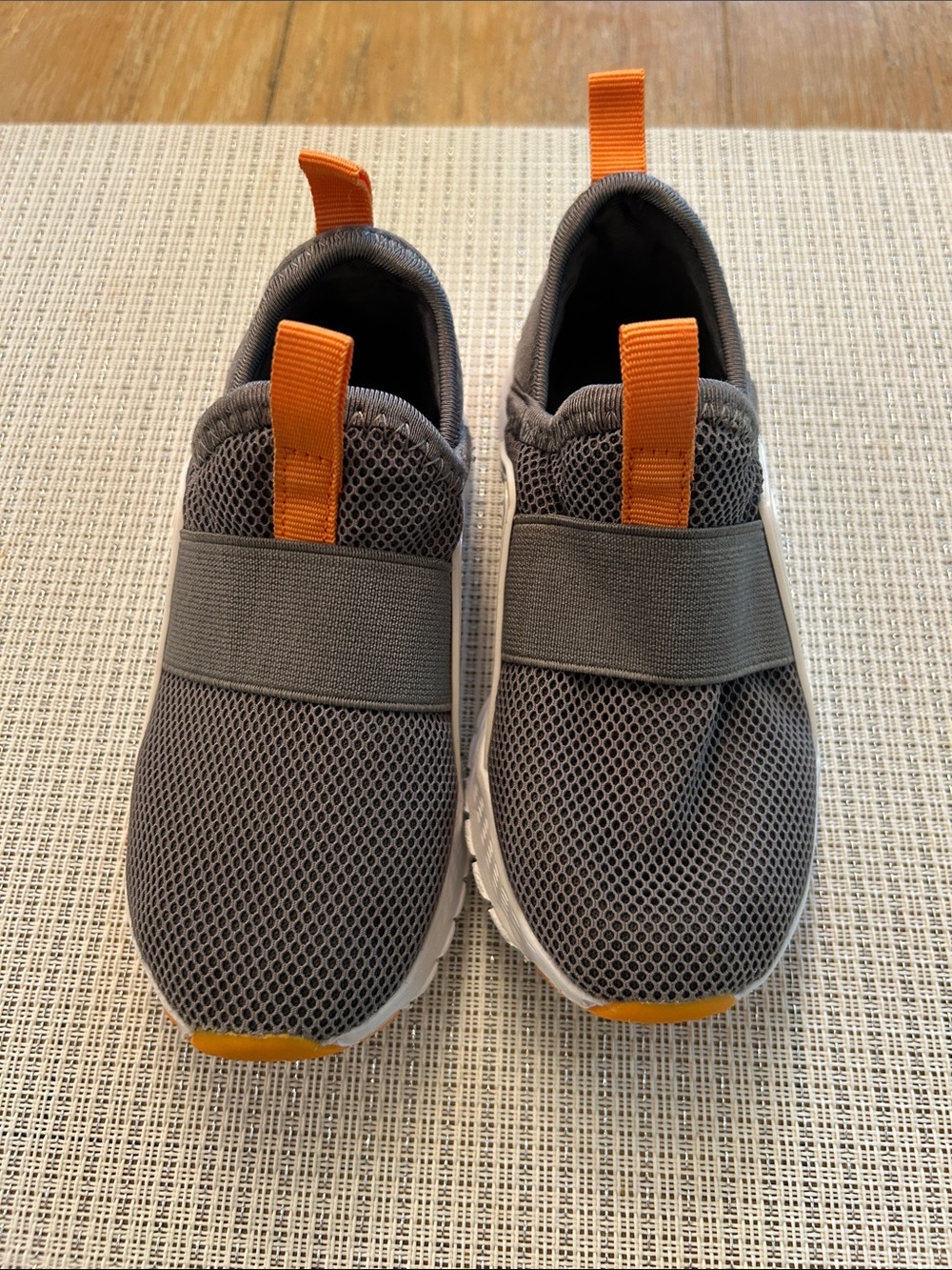 Peek Gray Mesh Slip-On Sneakers with Orange Pull Tabs